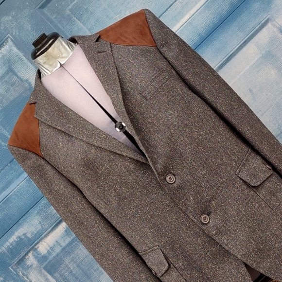 TALLIA Men's Western Style Suede Accented (2) Button Blazer